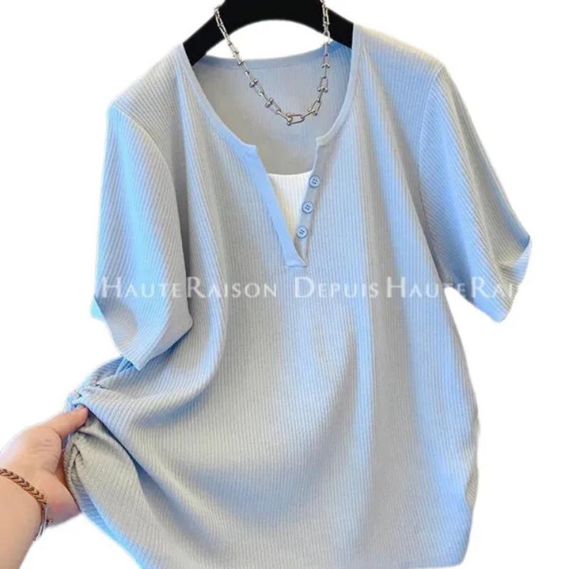 Large Size Design Contrasting Short-sleeved T-shirt Sweater Women s Summer Loose Shoulder Top L синий
Large Size Design Contrasting Short-sleeved T-shirt Sweater Women s Summer Loose Shoulder Top L синий