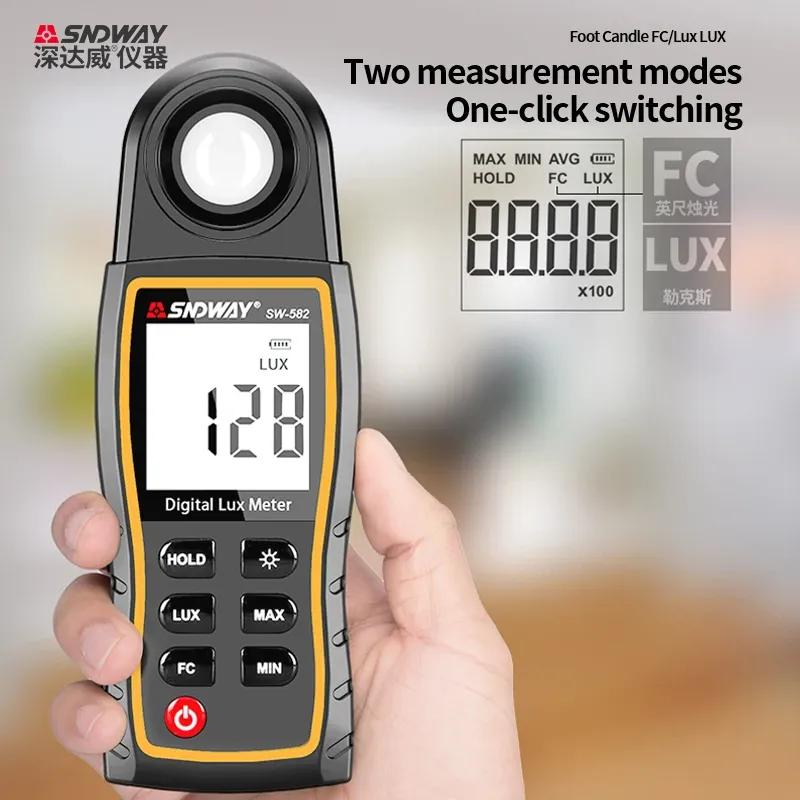 SW582 Digital Light Meter Handheld LCD Lux Tester Illuminance Meter 0-199999 Lux/Fc Pocket Photometer for Plant Growth Analysis
SW582 Digital Light Meter Handheld LCD Lux Tester Illuminance Meter 0-199999 Lux/Fc Pocket Photometer for Plant Growth Analysis