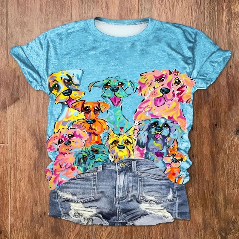Fashionable and creative colorful cartoon dog pattern round neck short sleeved women s T-shirt XL
Fashionable and creative colorful cartoon dog pattern round neck short sleeved women s T-shirt XL