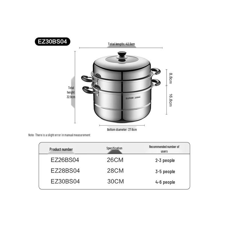 SUPOR 304 Stainless Steel Double Layer Steamer Pot
SUPOR 304 Stainless Steel Double Layer Steamer Pot