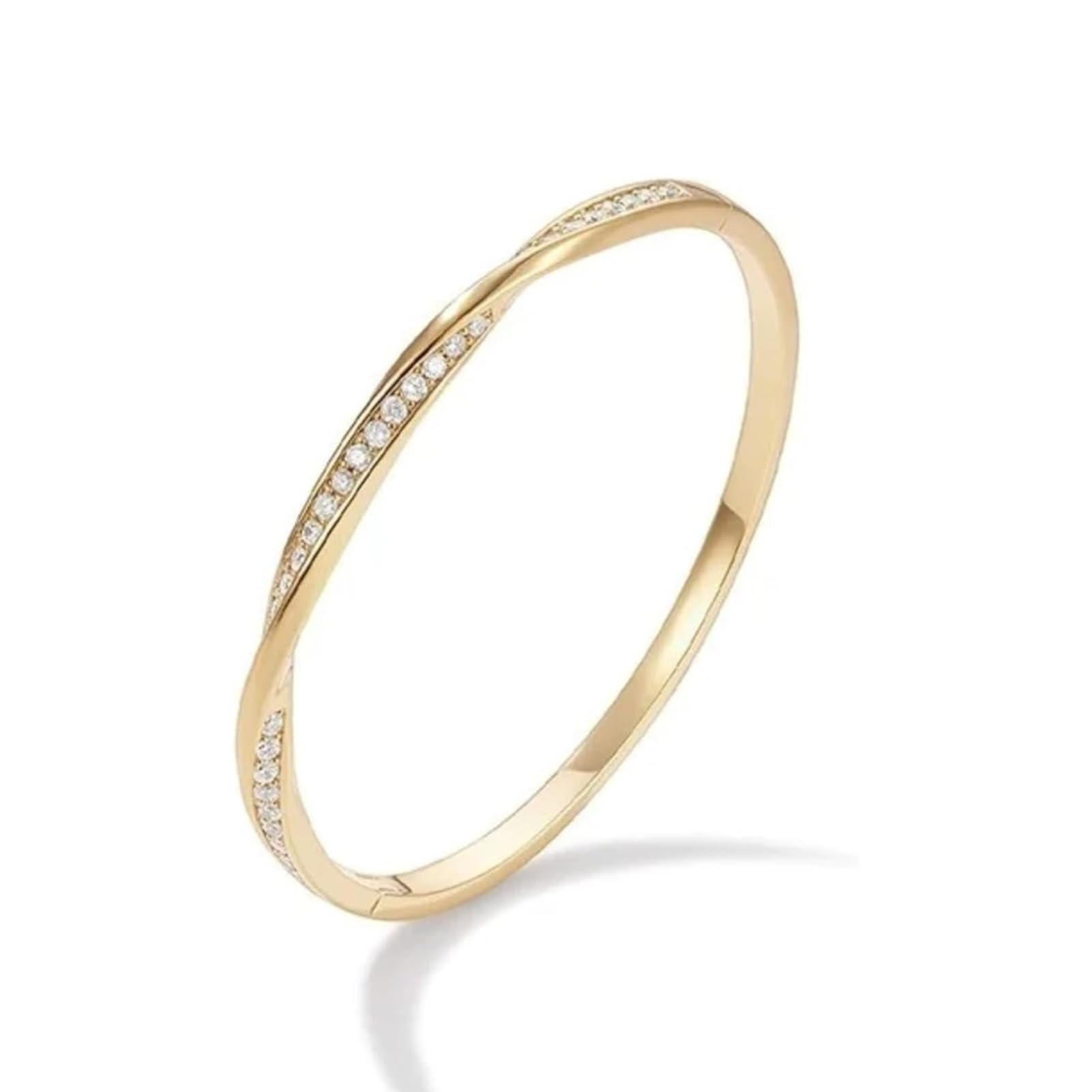 Moonstan Bangle for Cubic Sparkly Women, Popular, Gold, Silver, Twisted, Thick, Zirconia, Hypoallergenic, (Gold) золотий
Moonstan Bangle for Cubic Sparkly Women, Popular, Gold, Silver, Twisted, Thick, Zirconia, Hypoallergenic, (Gold) золотий