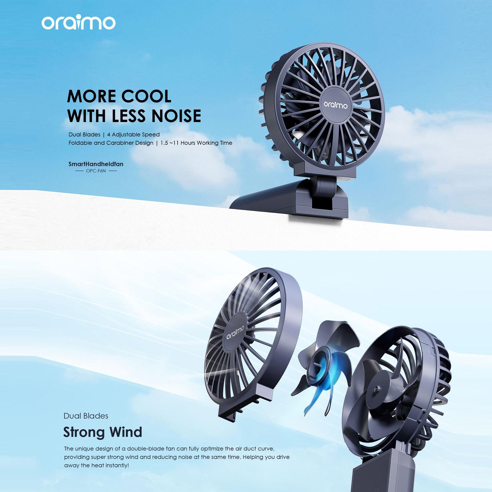 Oraimo SmartHandheldfan 4, складной вентилятор с регулируемой скоростью, карабином, двумя лопастями и сильным ветровым вентилятором
Oraimo SmartHandheldfan 4, складной вентилятор с регулируемой скоростью, карабином, двумя лопастями и сильным ветровым вентилятором