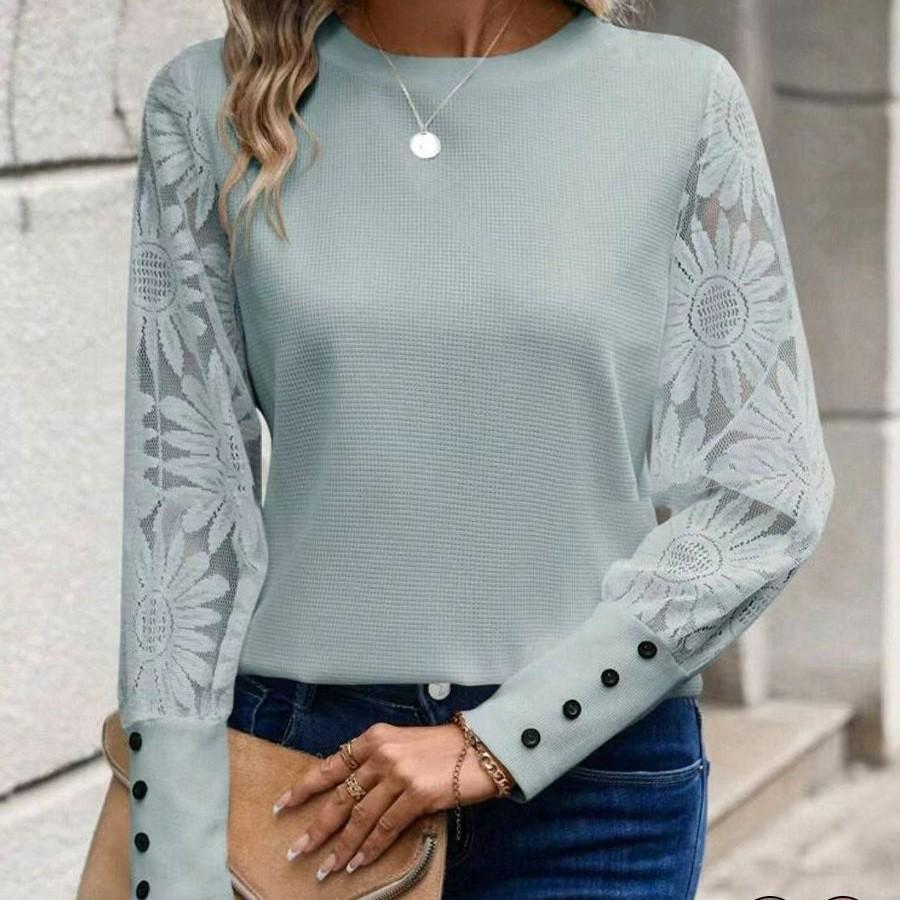 Autumn European & American Solid Color Lace Patchwork Waffle Knit Long Sleeve Top S
Autumn European & American Solid Color Lace Patchwork Waffle Knit Long Sleeve Top S