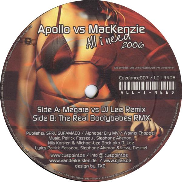 12inch Record APOLLO, THE MACKENZIE - All I Need 2006 CUEDANCE007 Cuedance 2006 Germany Dance & Electronica Used
12inch Record APOLLO, THE MACKENZIE - All I Need 2006 CUEDANCE007 Cuedance 2006 Germany Dance & Electronica Used