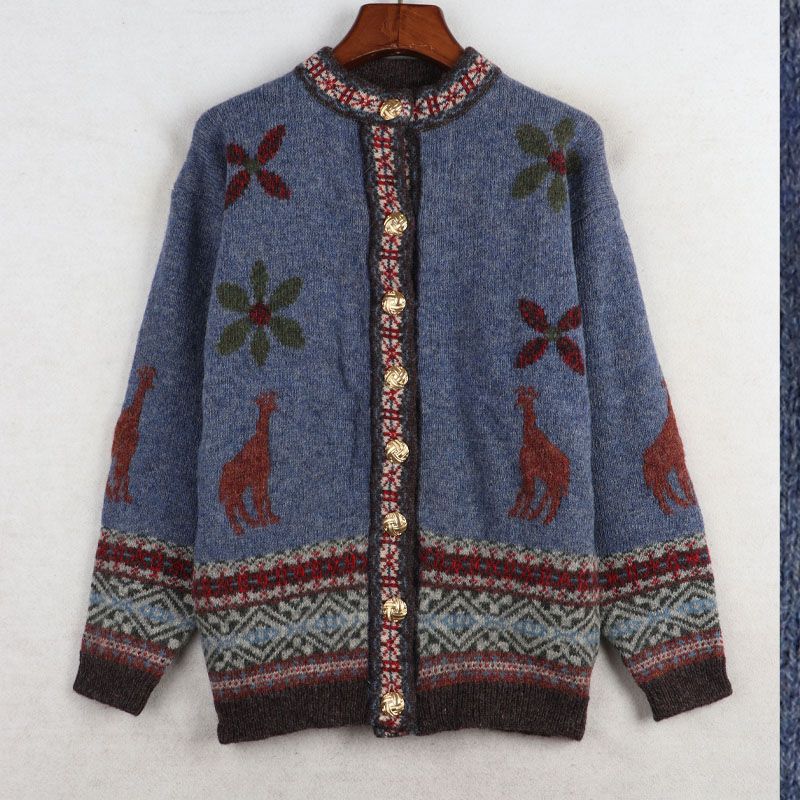 Sunshine House Autumn Winter Retro Jacquard round Neck Wool Outwear round Neck Women s Knitwear Thick Cardigan Sweater Plus Size Denim Blue Bust size 112
Sunshine House Autumn Winter Retro Jacquard round Neck Wool Outwear round Neck Women s Knitwear Thick Cardigan Sweater Plus Size Denim Blue Bust size 112