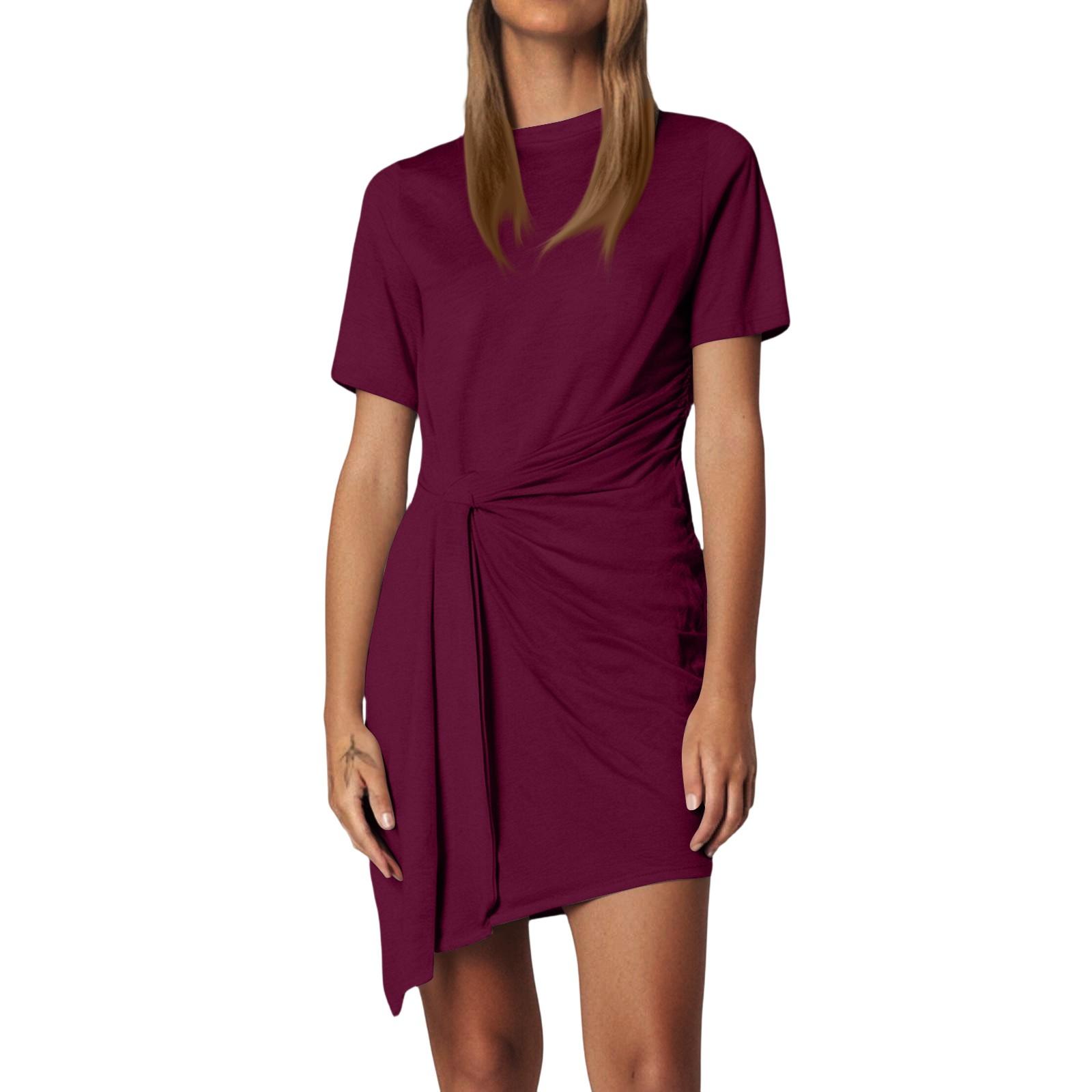 Women s Fashion Casual Short Sleeve Round Neck Bow Belt Irregular Dresses L винний
Women s Fashion Casual Short Sleeve Round Neck Bow Belt Irregular Dresses L винний