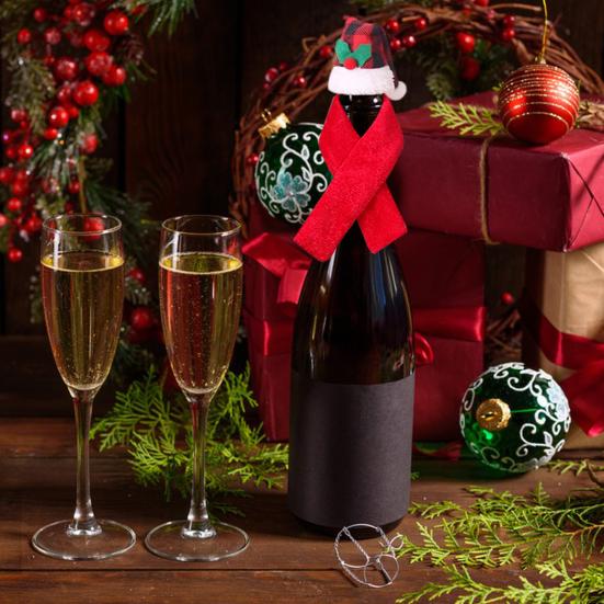 12/24 шт., Рождественская крышка для бутылки вина, клетчатый узор, шляпа и шарф, комплект для рождественских вечеринок, праздничное украшение стола
