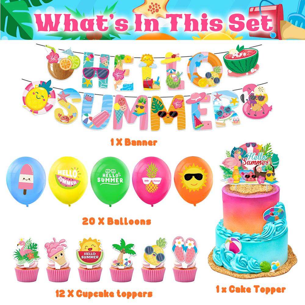 Новый набор из 34 предметов Hello Summer Гавайские принадлежности для вечеринки с баннером, топперами для торта, воздушными шарами Новый
Новый набор из 34 предметов Hello Summer Гавайские принадлежности для вечеринки с баннером, топперами для торта, воздушными шарами Новый