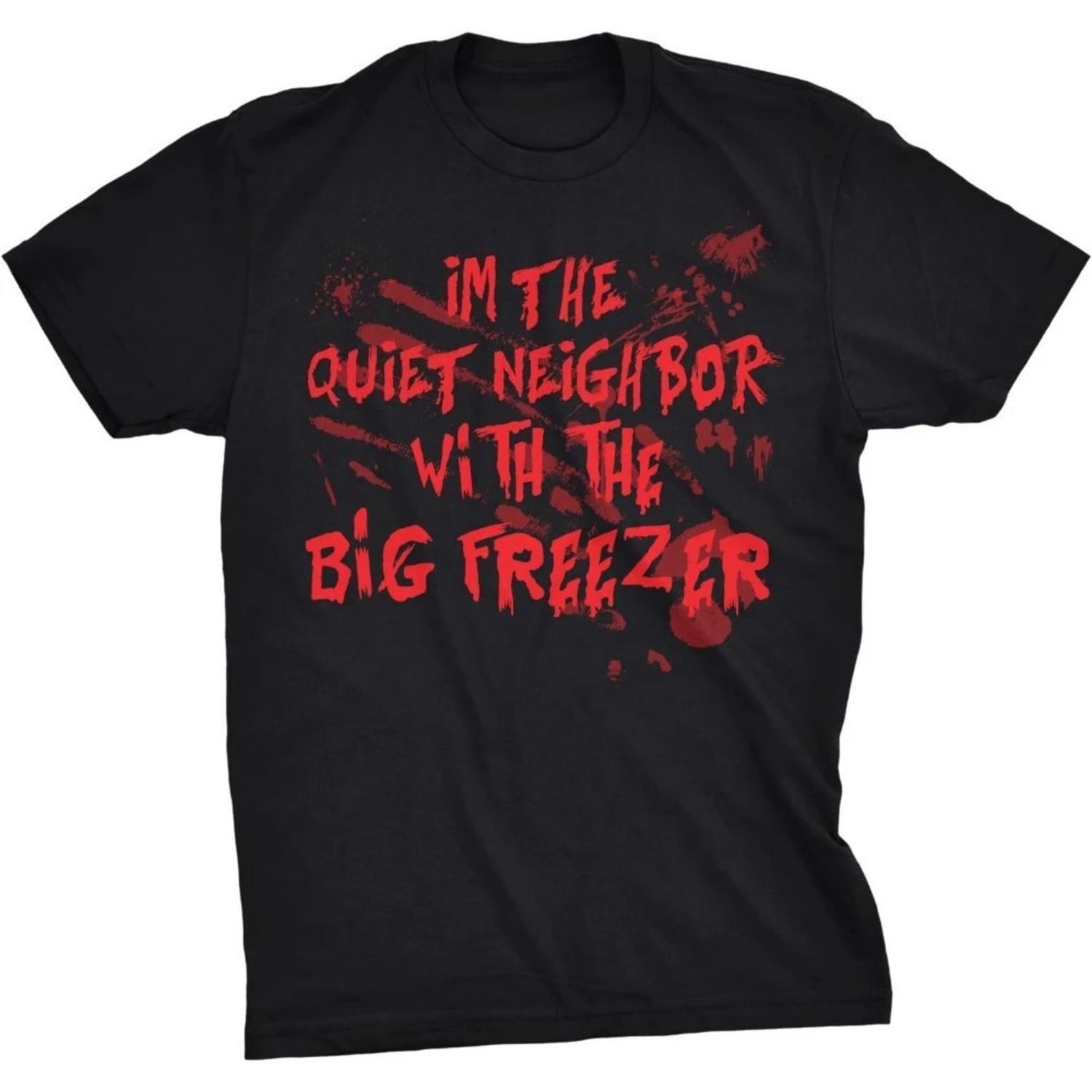 Mens Im The Quiet Neighbor with The Big Freezer T Shirt Funny Halloween Tee Tops Men Women Unisex Summer Round Neck Short Sleeve XXXXXL чорний
Mens Im The Quiet Neighbor with The Big Freezer T Shirt Funny Halloween Tee Tops Men Women Unisex Summer Round Neck Short Sleeve XXXXXL чорний