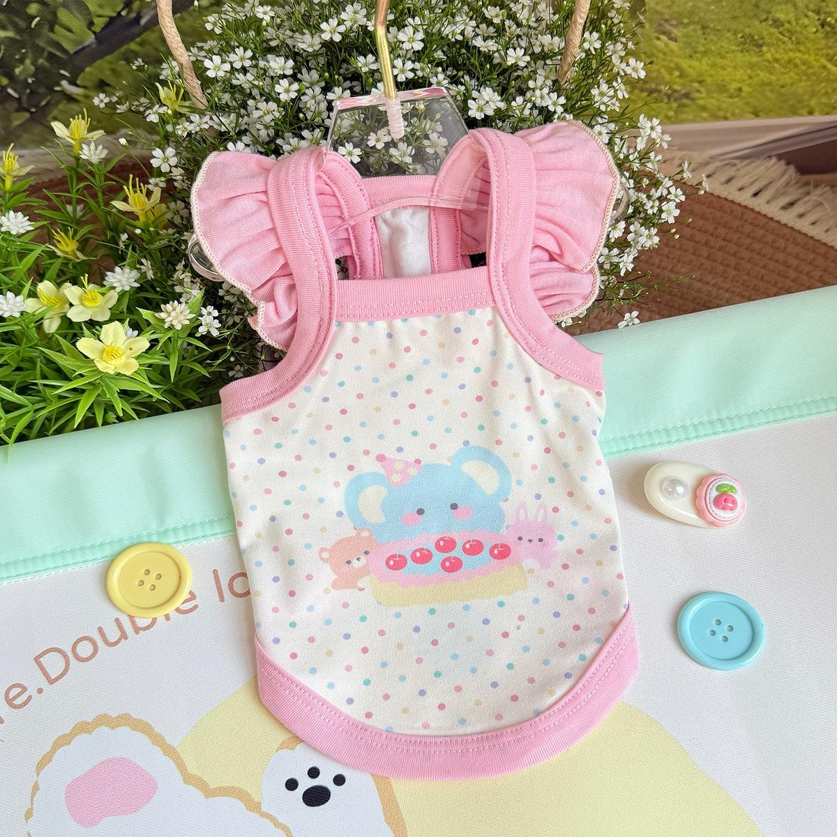 Весенне-летняя одежда для кошек и собак: Тонкий Милый Мультяшный Принт Стильный Макаронных Цветов Холтер Бишон и Померанский Маленький Короткий Стиль XS розовый