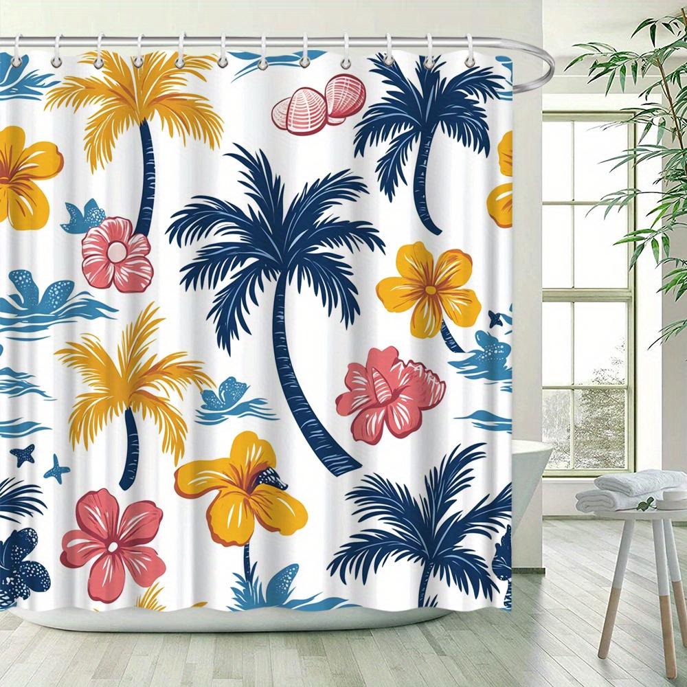 Tropical Floral Shower Curtain - Palm Trees & Hibiscus, Vibrant Pink, Yellow, Orange Flowers On White, Waves & Starfish W60H190(CM)-1 Pcs
Tropical Floral Shower Curtain - Palm Trees & Hibiscus, Vibrant Pink, Yellow, Orange Flowers On White, Waves & Starfish W60H190(CM)-1 Pcs