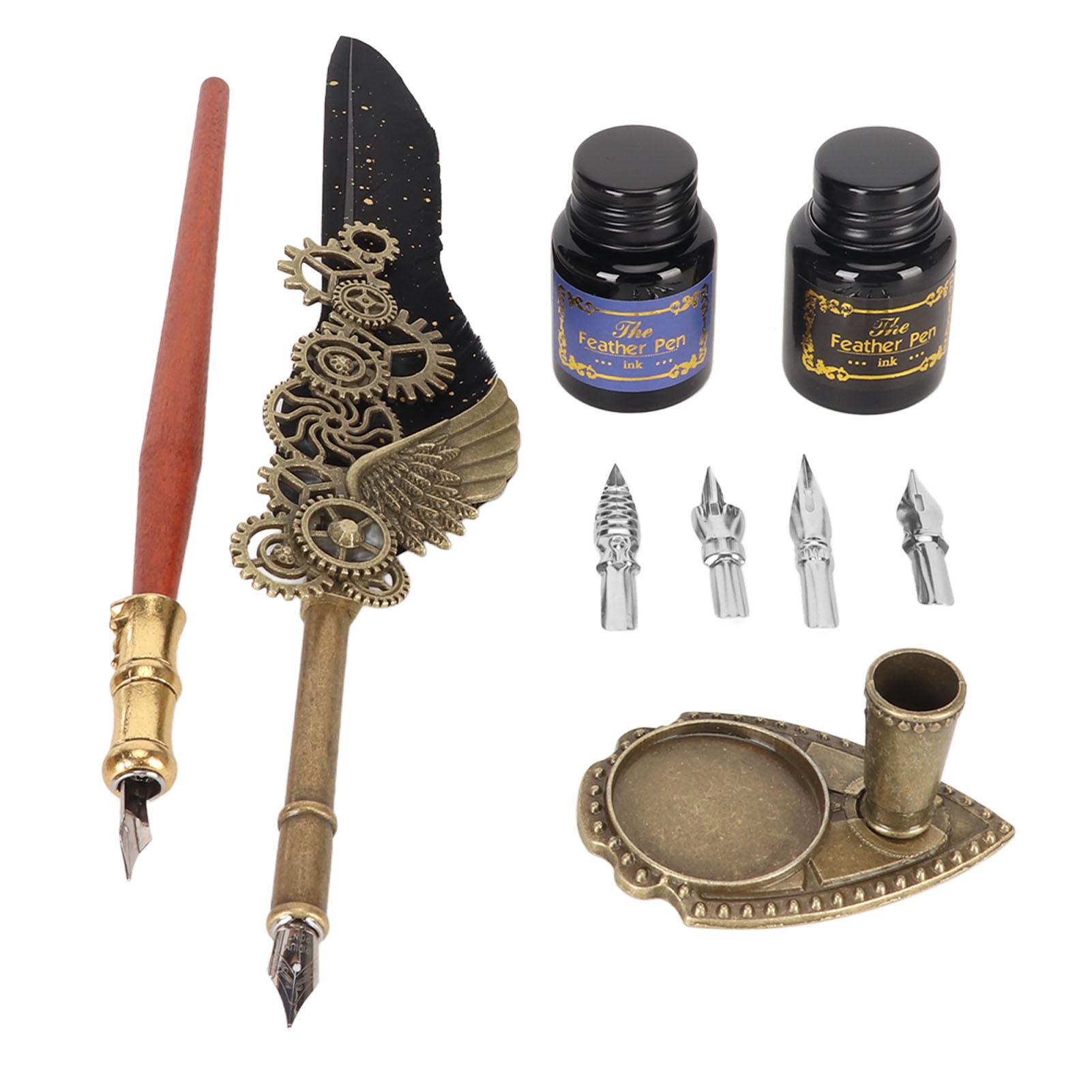 Набор перьевой ручки и чернил в стиле ретро-панк, плавно пишущая изысканная перьевая ручка и набор чернил для чёрный