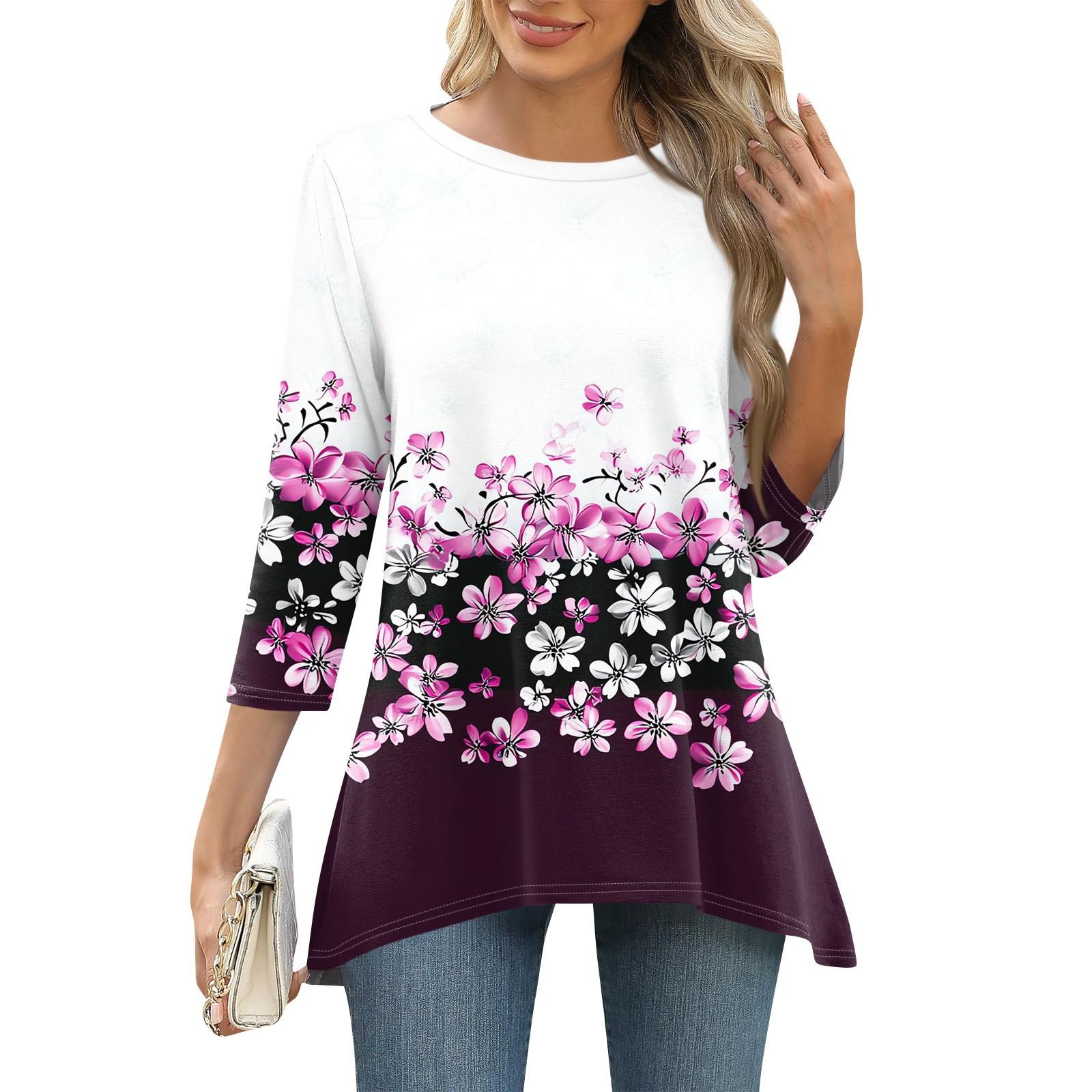 3/4 рукав туника топы для женщин принтованный повседневный выходной свободный крой модная базовая футболка с круглым вырезом M фиолетовый
3/4 рукав туника топы для женщин принтованный повседневный выходной свободный крой модная базовая футболка с круглым вырезом M фиолетовый