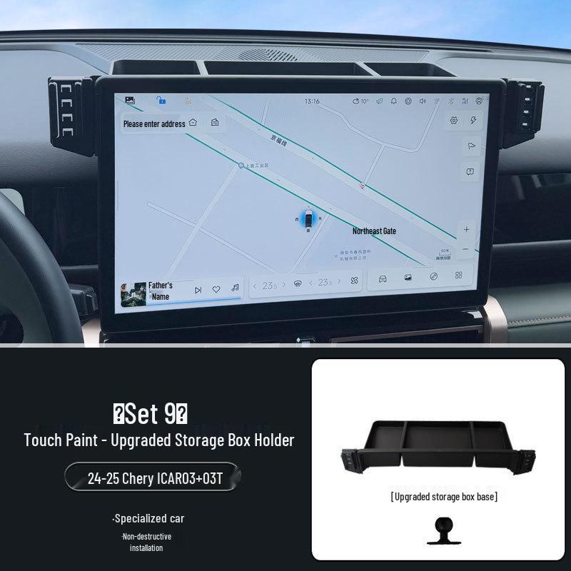 Screen phone holder with storage for 24-25 year Chery ICAR03/03T models.
Screen phone holder with storage for 24-25 year Chery ICAR03/03T models.