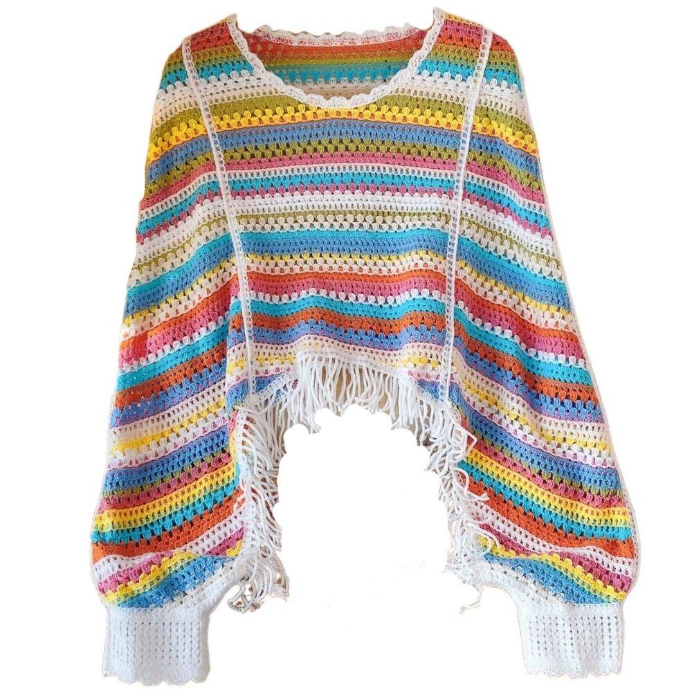 Stripe Tassels Knit Hollow Out Blouses Loose Beach Crochet Sweater Top Beach білий
Stripe Tassels Knit Hollow Out Blouses Loose Beach Crochet Sweater Top Beach білий