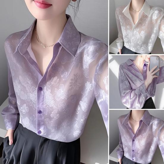 Women Shirt Lapel Long Sleeve See-through Flower Pattern Shirt Tops Single Breasted Thin Sun Protection Casual Shirt M фіолетовий
Women Shirt Lapel Long Sleeve See-through Flower Pattern Shirt Tops Single Breasted Thin Sun Protection Casual Shirt M фіолетовий