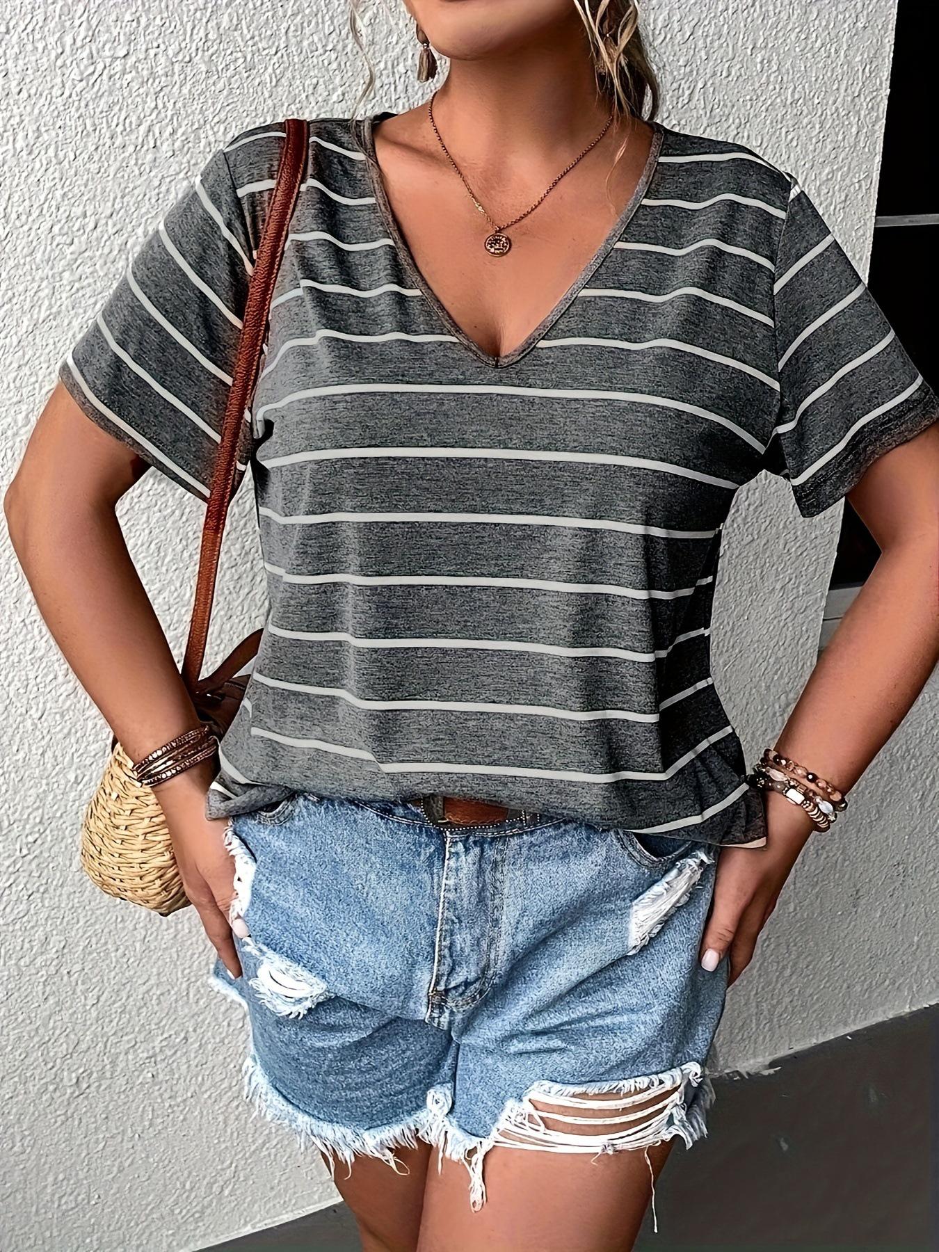 Eye-Catching Plus Size Striped Short Sleeve for Daily Commute L темно-сірий
Eye-Catching Plus Size Striped Short Sleeve for Daily Commute L темно-сірий