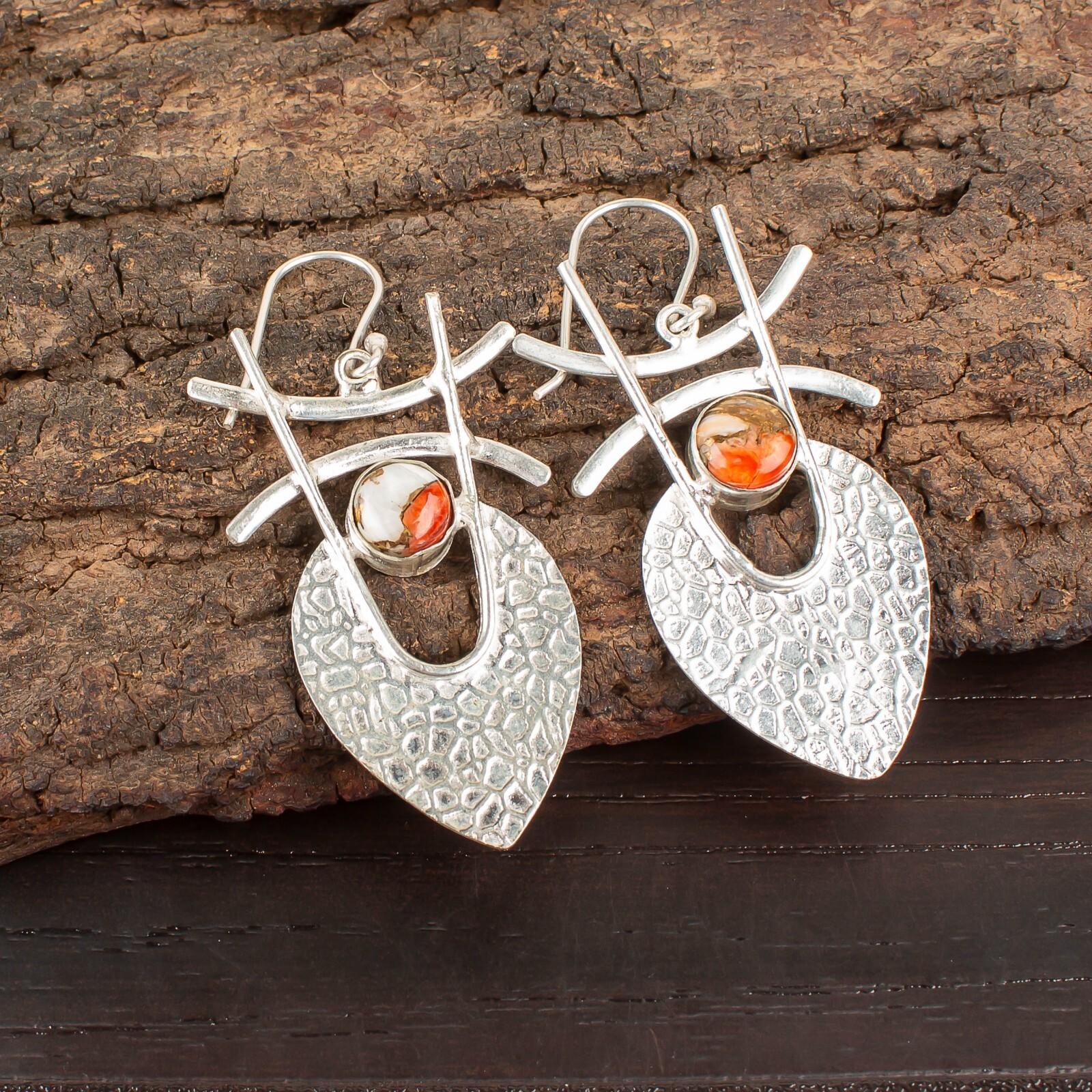 Orange Copper Turquoise Gemstone 925 Sterling Silver Handmade Earrings 1.78 EE-64-34
Orange Copper Turquoise Gemstone 925 Sterling Silver Handmade Earrings 1.78 EE-64-34
