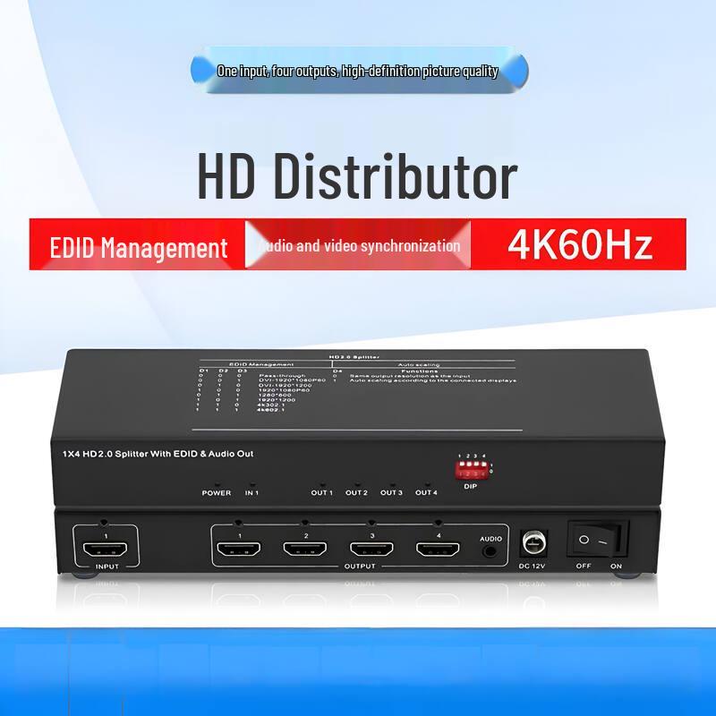 HDMI 2.0 4K60 1x4 Splitter with EDID
HDMI 2.0 4K60 1x4 Splitter with EDID