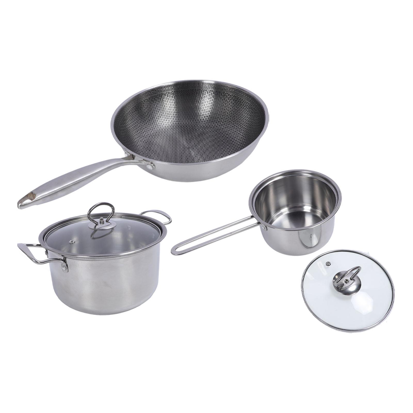 Stainless Steel Cookware Set Multifunction Easy to Clean Antistick Frying Pan Stock Pot Sauce Pan with Lids for Home Kitchen
Stainless Steel Cookware Set Multifunction Easy to Clean Antistick Frying Pan Stock Pot Sauce Pan with Lids for Home Kitchen