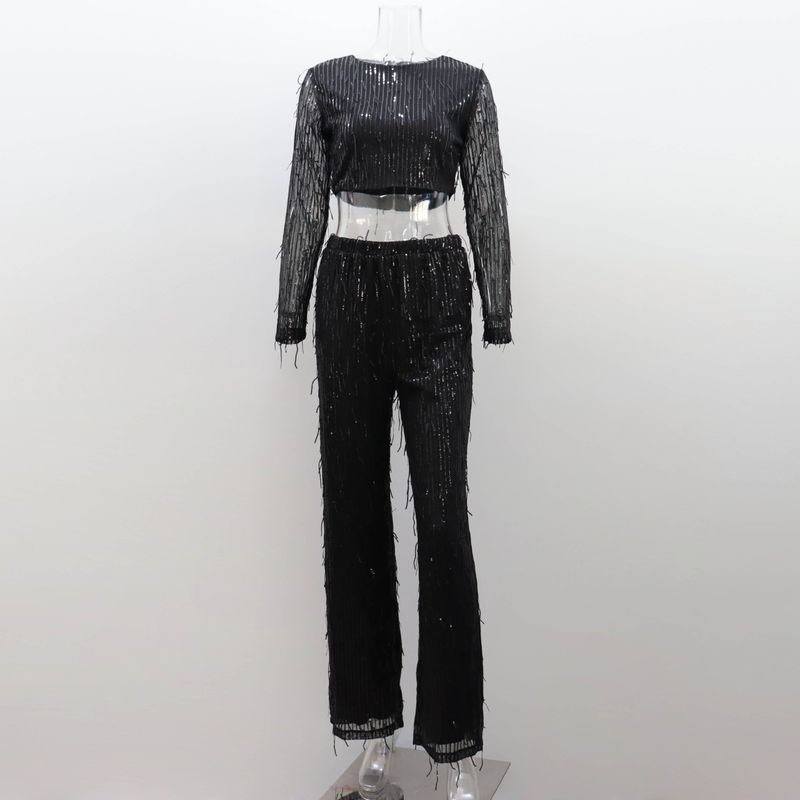 Two Piece Tassel Set Spring and Autumn New Women Sequin Top Trousers Casual Sequined Tassel Two-piece Set Black S
Two Piece Tassel Set Spring and Autumn New Women Sequin Top Trousers Casual Sequined Tassel Two-piece Set Black S