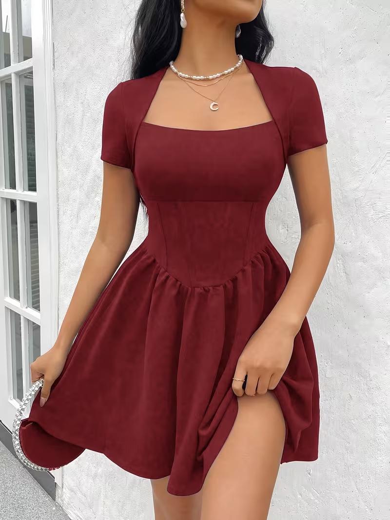 Elegant High Waist Square Neck Knit Dress with Faux Fishbone A-line Skirt Double Extra Large красный
Elegant High Waist Square Neck Knit Dress with Faux Fishbone A-line Skirt Double Extra Large красный