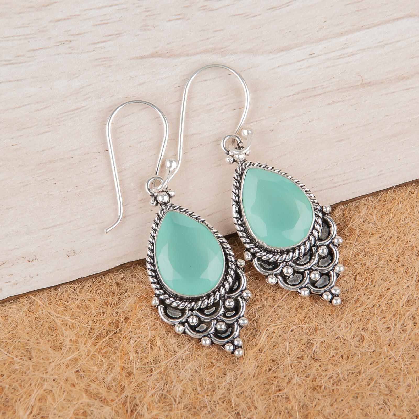 Aqua Chalcedony Gemstone 925 Sterling Silver Jewelry Earrings 1.9 Gift For Her EE-85-17
Aqua Chalcedony Gemstone 925 Sterling Silver Jewelry Earrings 1.9 Gift For Her EE-85-17