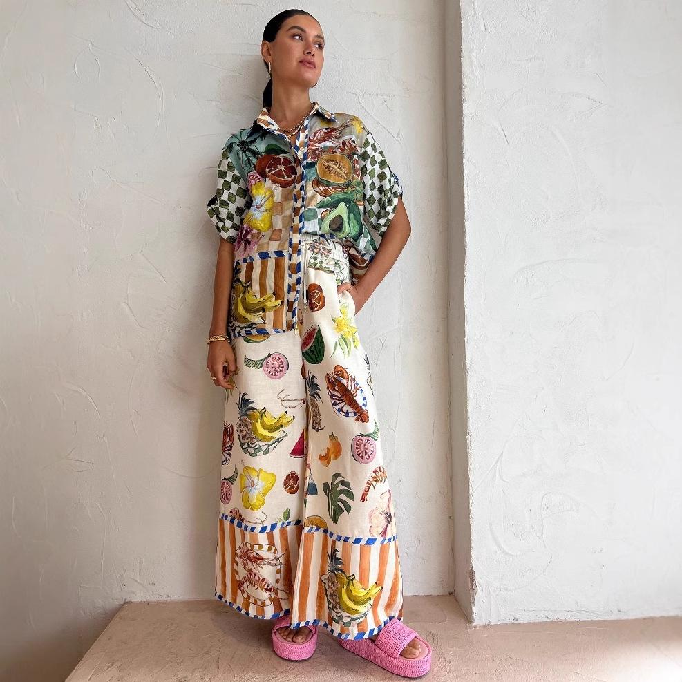 European & American Fashion Casual Print Two-Piece: Loose-Fit Shirt & Wide-Leg Pants Set Small
European & American Fashion Casual Print Two-Piece: Loose-Fit Shirt & Wide-Leg Pants Set Small
