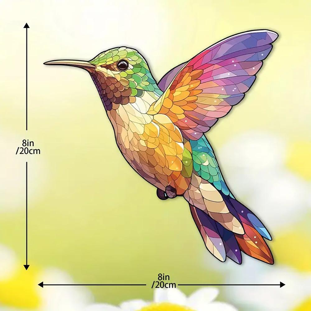 Красочное украшение на окно в виде колибри: Уличная акриловая подвесная декорация 20*20 cm, Gold Rope