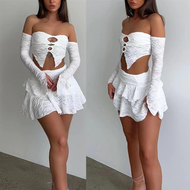 Summer New Arrival Fashion Sexy Cutout Jacquard off-Neck Silm Tops Skirt Outfit White S
Summer New Arrival Fashion Sexy Cutout Jacquard off-Neck Silm Tops Skirt Outfit White S