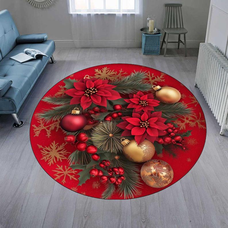 Christmas Poinsettia Round Rug Red Floral Holiday Decor Christmas Circular Carpet Living Room Bedroom Home Decoration 60cmx60cm
Christmas Poinsettia Round Rug Red Floral Holiday Decor Christmas Circular Carpet Living Room Bedroom Home Decoration 60cmx60cm