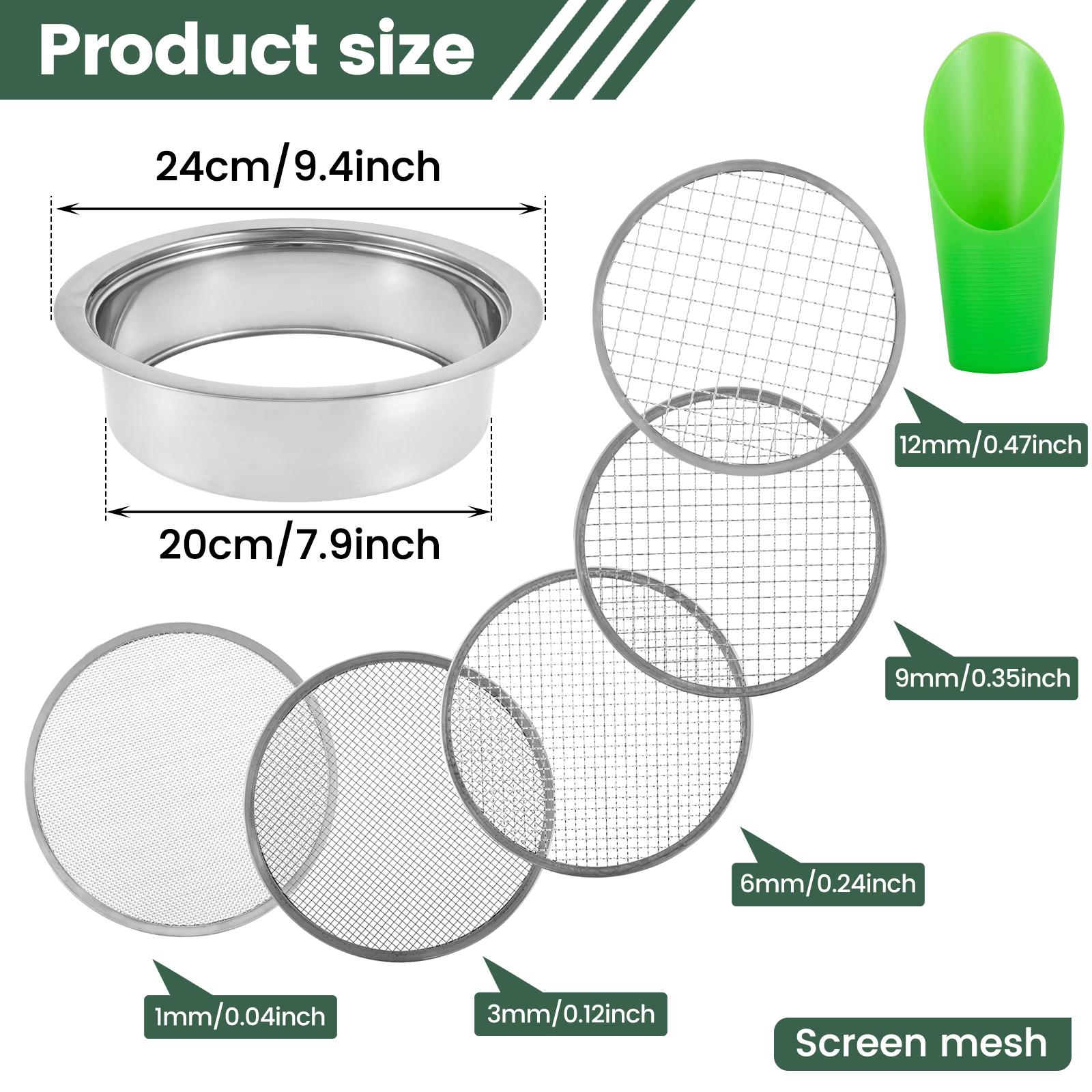 Garden Soil Sieve Set Stainless Steel Bonsai Rock Sifter with 5 Interchangeable Filter Mesh Sizes 1/3/6/9/12mm Compost Sifter 1 Set
Garden Soil Sieve Set Stainless Steel Bonsai Rock Sifter with 5 Interchangeable Filter Mesh Sizes 1/3/6/9/12mm Compost Sifter 1 Set