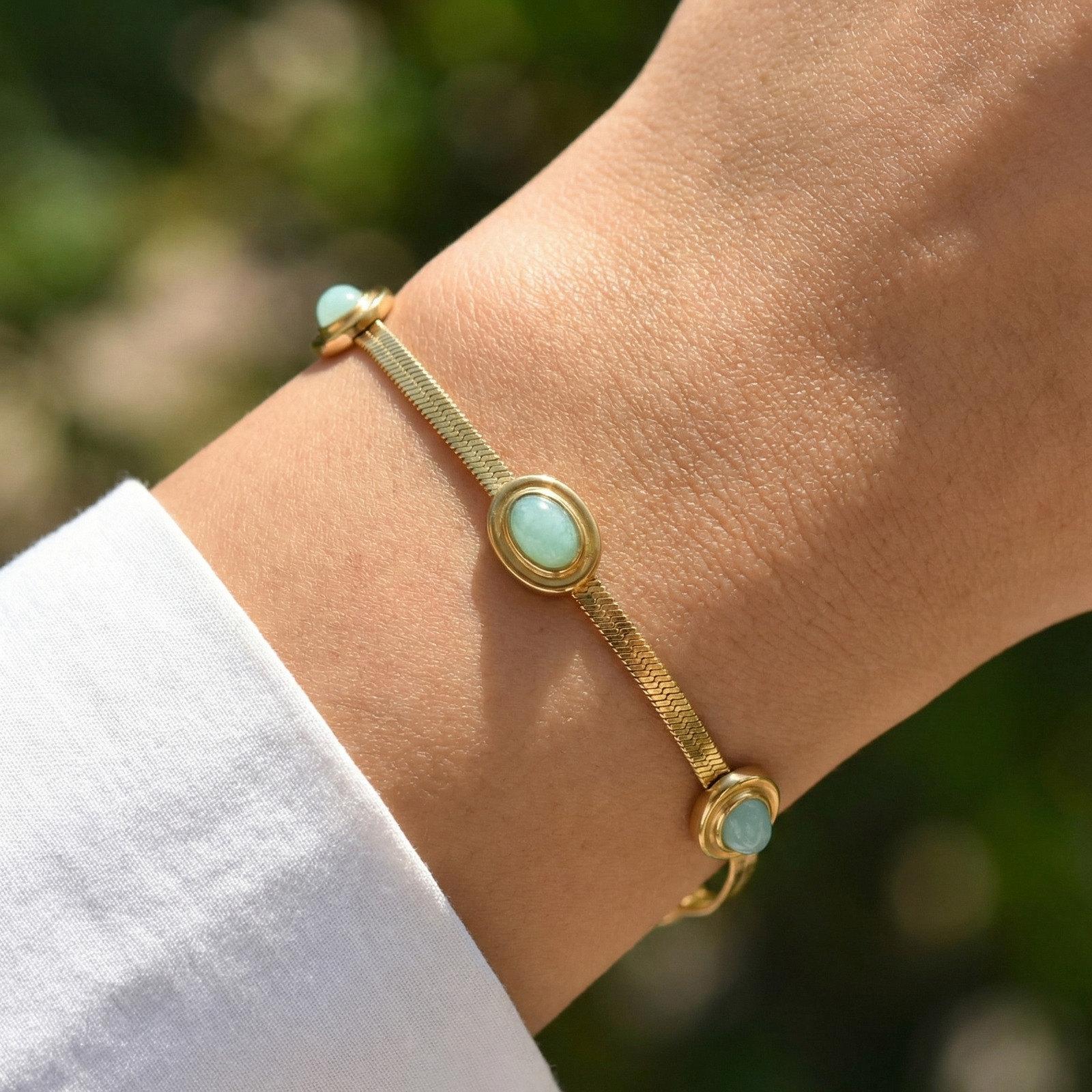 Herringbone Bracelet for Women, Stainless Steel Triple Stone Natural Turquoise Tarnish Free Adjustable Minimalist Jewelry
Herringbone Bracelet for Women, Stainless Steel Triple Stone Natural Turquoise Tarnish Free Adjustable Minimalist Jewelry
