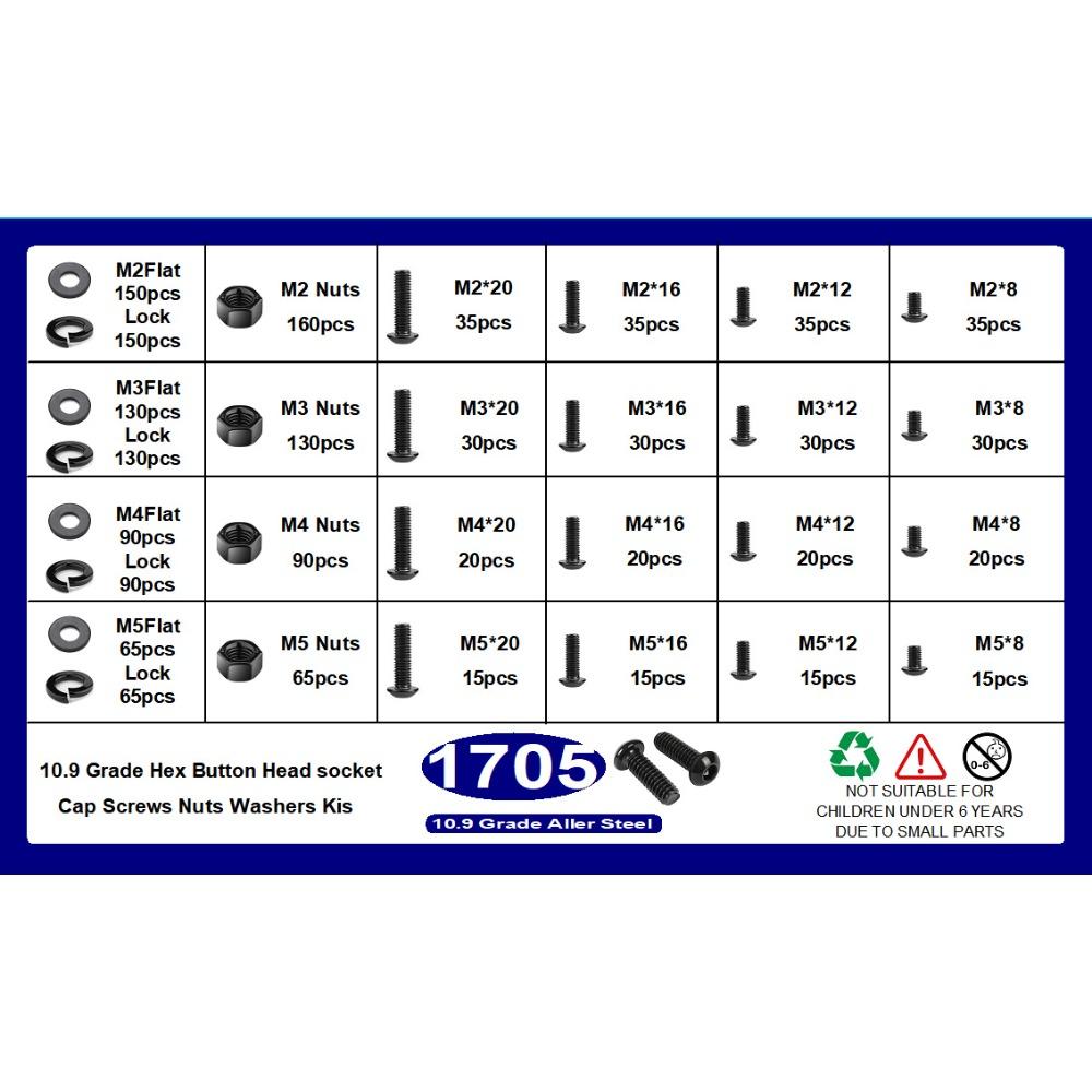 1760/1705 шт. черный винт с шестигранной головкой и цилиндрической головкой класса 12.9 с набором гаек и плоских эластичных шайб высокой прочности 1705pcs round cup grade 10.9
1760/1705 шт. черный винт с шестигранной головкой и цилиндрической головкой класса 12.9 с набором гаек и плоских эластичных шайб высокой прочности 1705pcs round cup grade 10.9