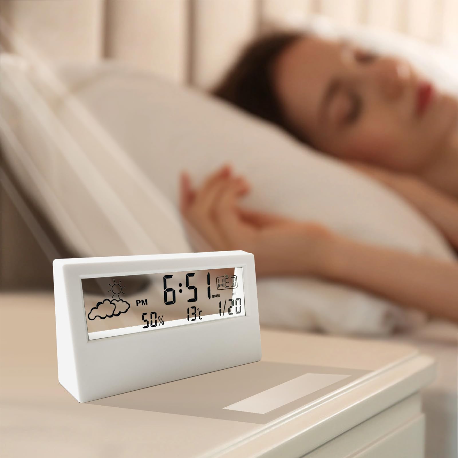LCD Electric Desk Alarm Clock Digital Smart Clocks with Calendar Temperature Humidity Meter for Bedroom Office (Without Battery) білий
LCD Electric Desk Alarm Clock Digital Smart Clocks with Calendar Temperature Humidity Meter for Bedroom Office (Without Battery) білий