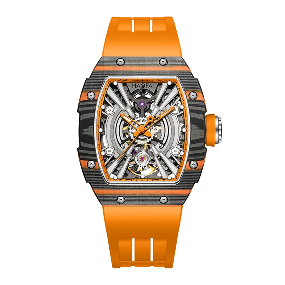 HAOFA Watch Skeleton Automatic Medium Size Mechanical Watch Double Layer Carbon Fiber Case Barrel Shape Tonneau Shape Titanium Watch Baseball Watch помаранчевий
HAOFA Watch Skeleton Automatic Medium Size Mechanical Watch Double Layer Carbon Fiber Case Barrel Shape Tonneau Shape Titanium Watch Baseball Watch помаранчевий