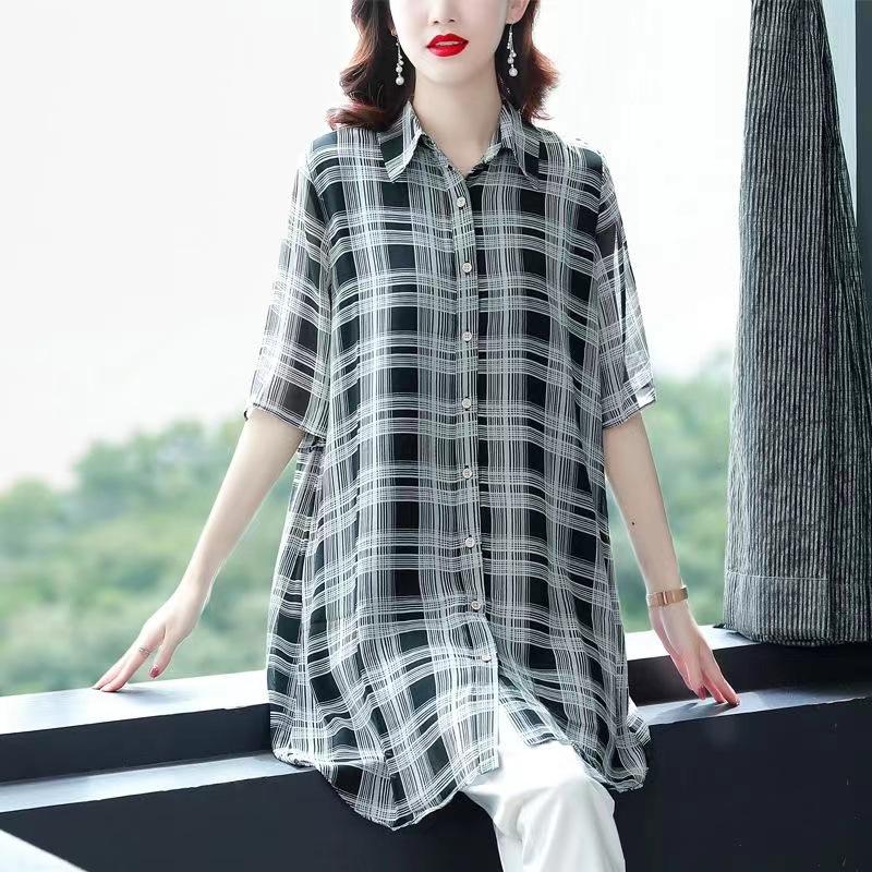 Chiffon shirt women s medium and long shirt summer new five-quarter sleeve top large size shirt 4XL
Chiffon shirt women s medium and long shirt summer new five-quarter sleeve top large size shirt 4XL