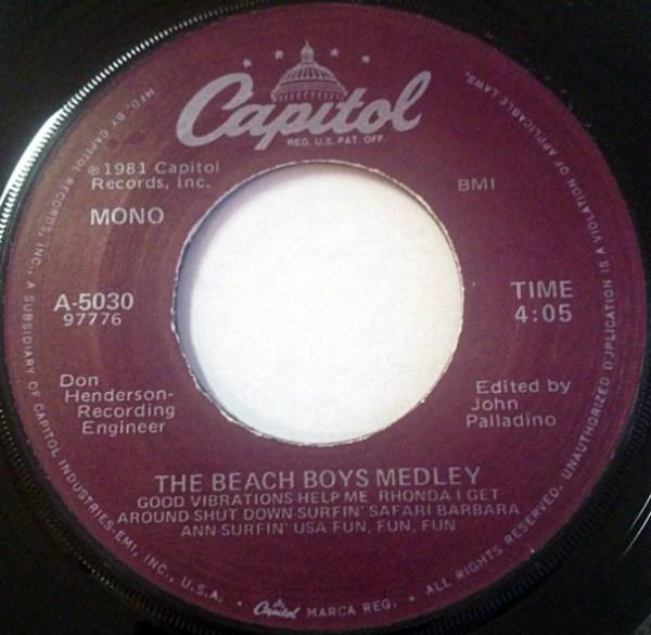 7inch Record BEACH BOYS - The Beach Boys Medley / God Only Kn A5030 Capitol Records 1981 US Rock Used
7inch Record BEACH BOYS - The Beach Boys Medley / God Only Kn A5030 Capitol Records 1981 US Rock Used