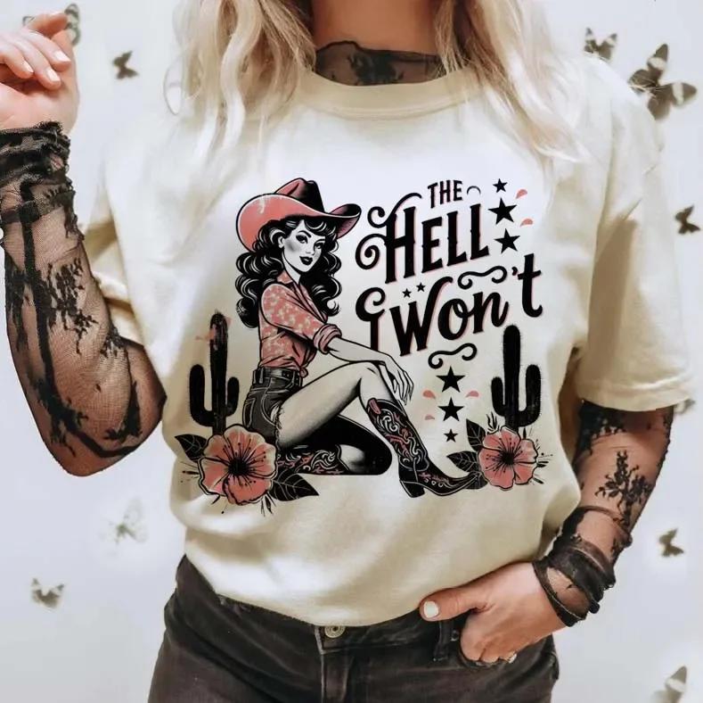 Sassy Retro Pin Up Cowgirl Printed Cartoon Pattern Cute Top Basic Casual Style Versatile Fun Loose Halloween Fashion TShirt S
Sassy Retro Pin Up Cowgirl Printed Cartoon Pattern Cute Top Basic Casual Style Versatile Fun Loose Halloween Fashion TShirt S
