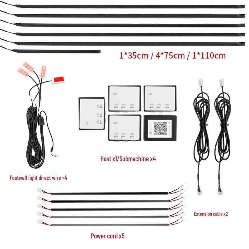 Комплект светодиодной подсветки салона автомобиля с ритмом и атмосферой 110*1, 75*4, 35*1
Комплект светодиодной подсветки салона автомобиля с ритмом и атмосферой 110*1, 75*4, 35*1