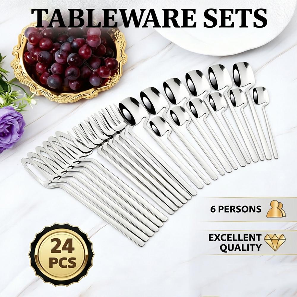 6People Stainless Steel Dinnerware Set Kitchen Fork Spoon Knife Dinner Cutlery Set Mirror Western Flatware Tableware Set срібний
6People Stainless Steel Dinnerware Set Kitchen Fork Spoon Knife Dinner Cutlery Set Mirror Western Flatware Tableware Set срібний