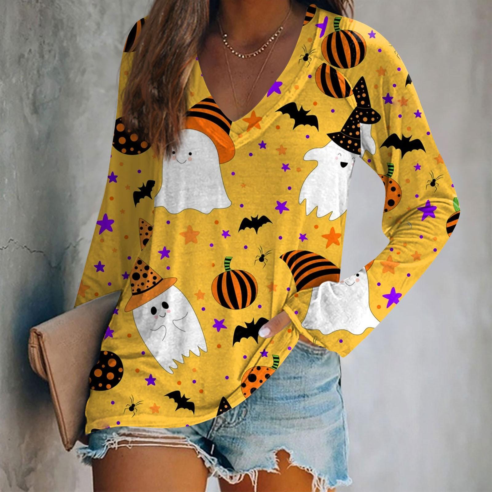 Женская футболка с длинными рукавами и v-образным вырезом, повседневный топ с принтом Хэллоуина XXXL жёлтый
Женская футболка с длинными рукавами и v-образным вырезом, повседневный топ с принтом Хэллоуина XXXL жёлтый