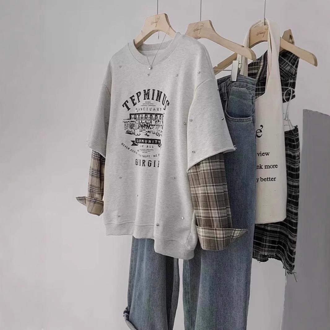 Plaid Patchwork Crew Neck Sweatshirt - Women s 2024 Autumn/Winter Loose Fit Pullover M
Plaid Patchwork Crew Neck Sweatshirt - Women s 2024 Autumn/Winter Loose Fit Pullover M
