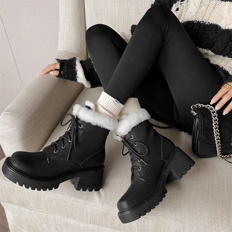 Meotina/женские полусапоги из натуральной кожи, армейские ботинки с круглым носком на платформе и толстом высоком каблуке, шерстяные армейские ботинки на шнуровке, зимняя женская обувь 40