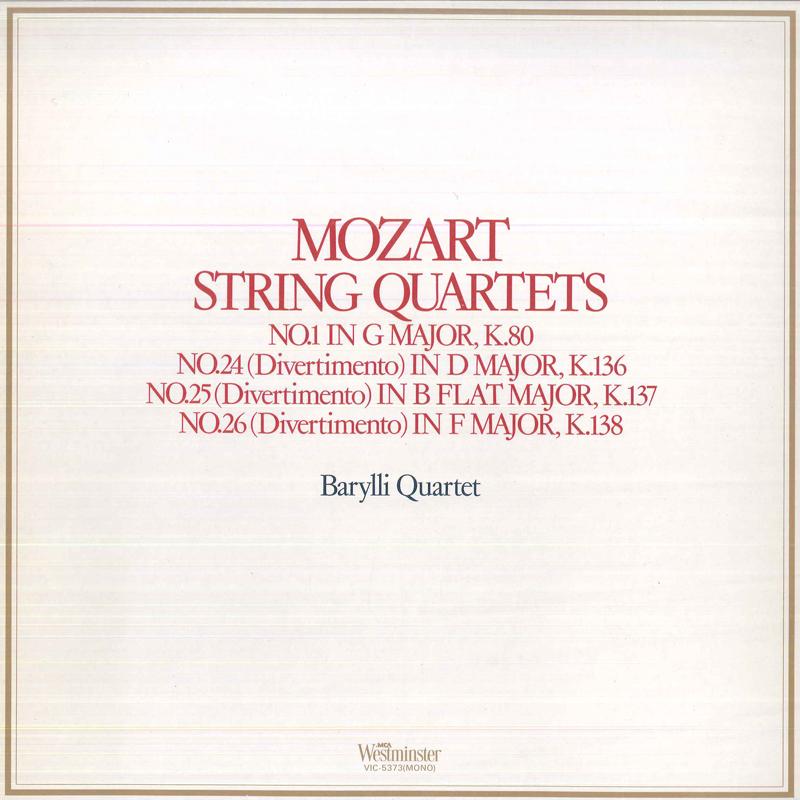 LP Record MOZART BARYLLI QUARTET String Quartets No.1 In G Major K VIC5373 MCA WESTMINSTE Japan Classical Used
LP Record MOZART BARYLLI QUARTET String Quartets No.1 In G Major K VIC5373 MCA WESTMINSTE Japan Classical Used