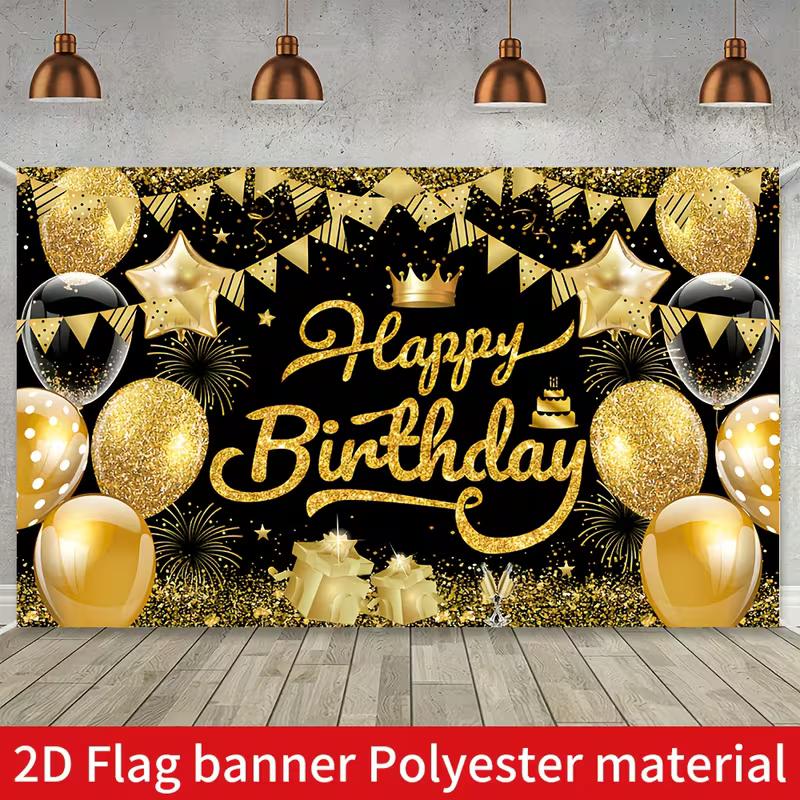 2D Happy Birthday Banner, Black Gold Glitter Party Polyester Backdrop 47.2x31.5inch/120*80cm
2D Happy Birthday Banner, Black Gold Glitter Party Polyester Backdrop 47.2x31.5inch/120*80cm