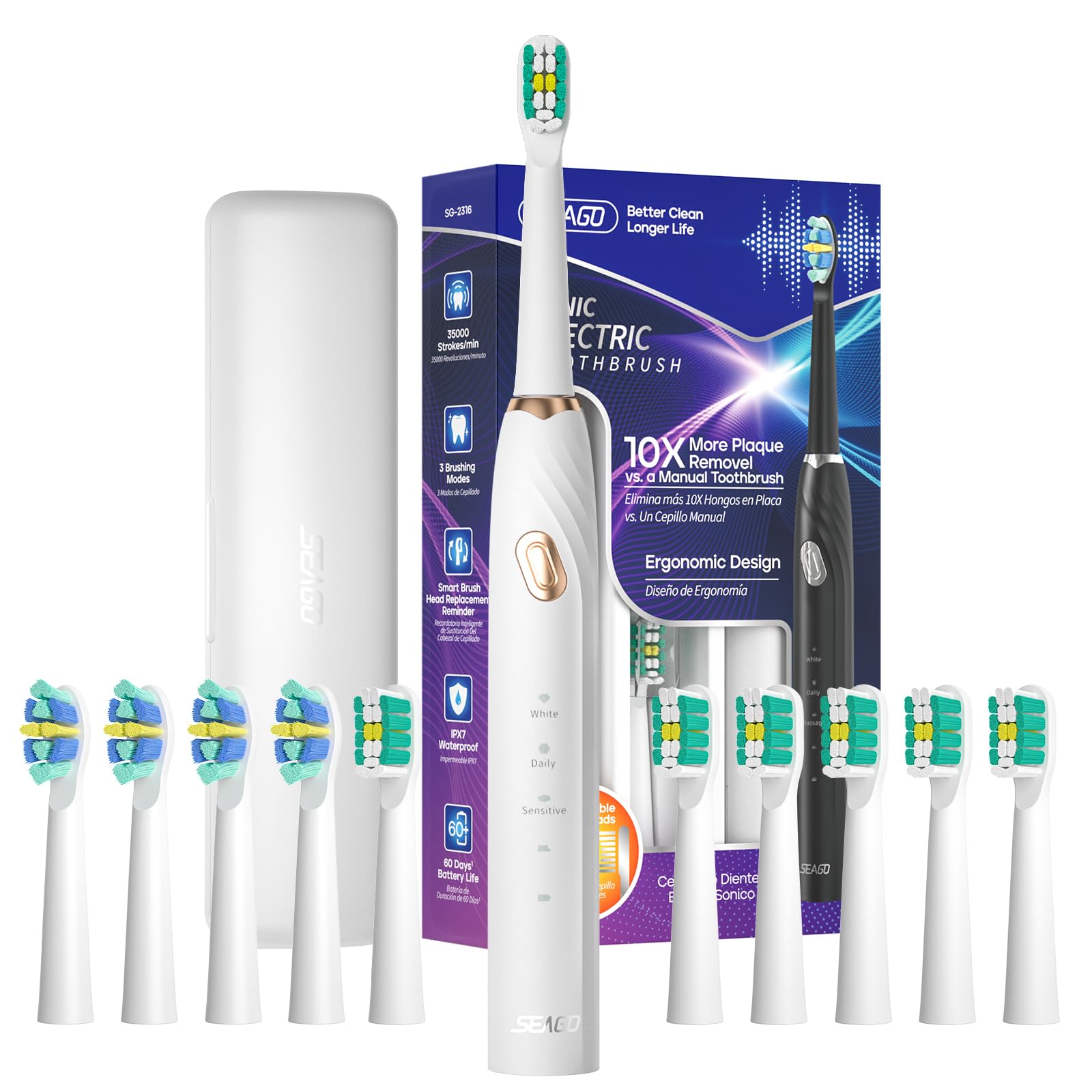 SEAGO Electric Sonic 10 Replacement Usable for 60 Comes with Stand and Travel Brush Head Replacement Notification 3 Memory 2 Minute Gift for Family
SEAGO Electric Sonic 10 Replacement Usable for 60 Comes with Stand and Travel Brush Head Replacement Notification 3 Memory 2 Minute Gift for Family