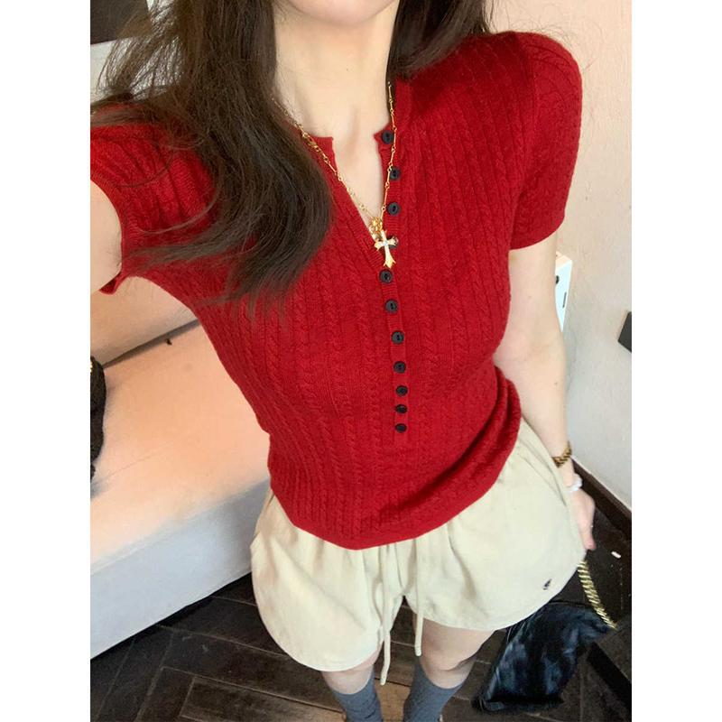 Chic Retro Red Hot Knitted Short-Sleeve Top: Slimming & Flattering Summer Style One Size (Recommended for up to 125 jin)
Chic Retro Red Hot Knitted Short-Sleeve Top: Slimming & Flattering Summer Style One Size (Recommended for up to 125 jin)