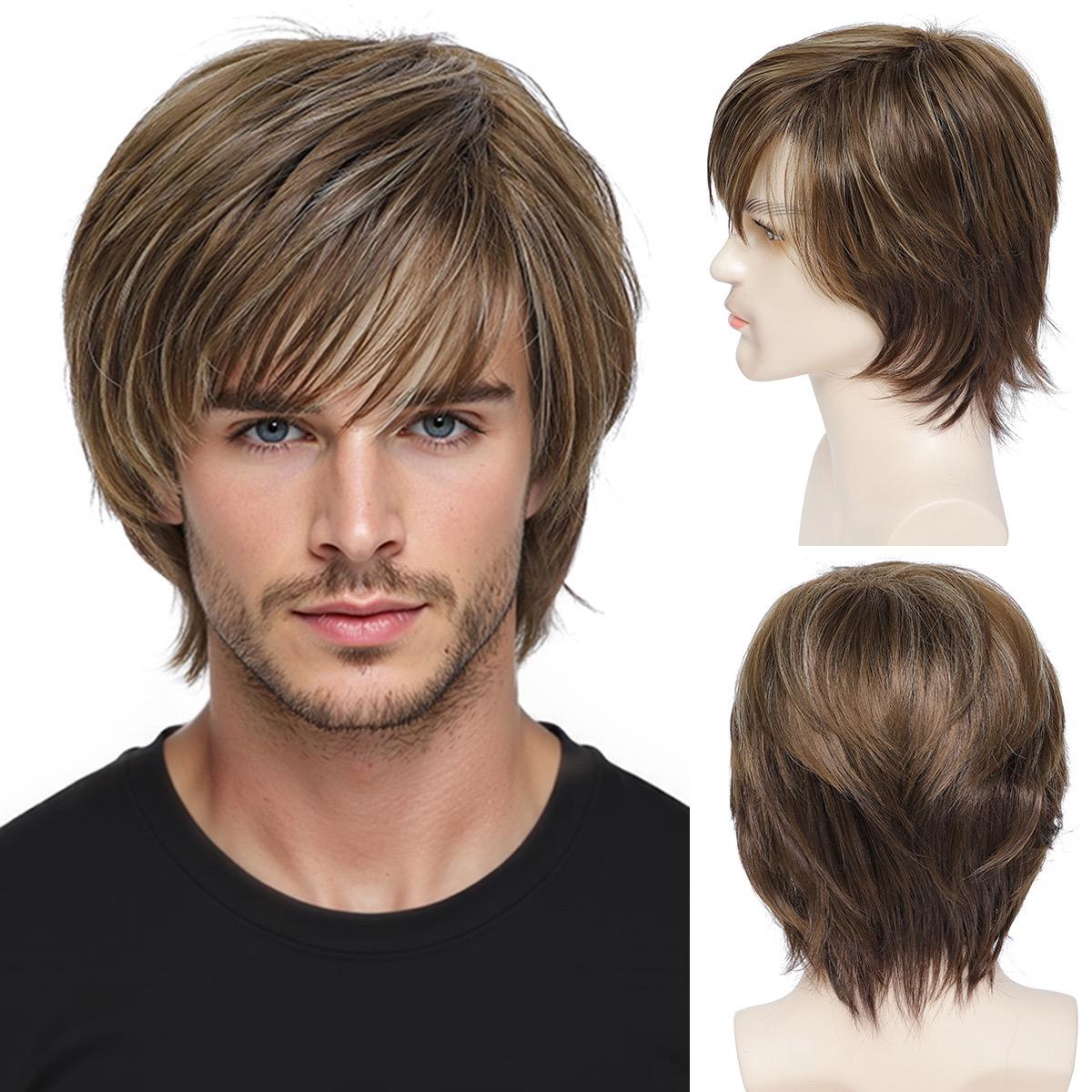 Brown Layered Shaggy Synthetic Wig, Men s Mid-Length Wig with Bangs for Daily Wear
Brown Layered Shaggy Synthetic Wig, Men s Mid-Length Wig with Bangs for Daily Wear