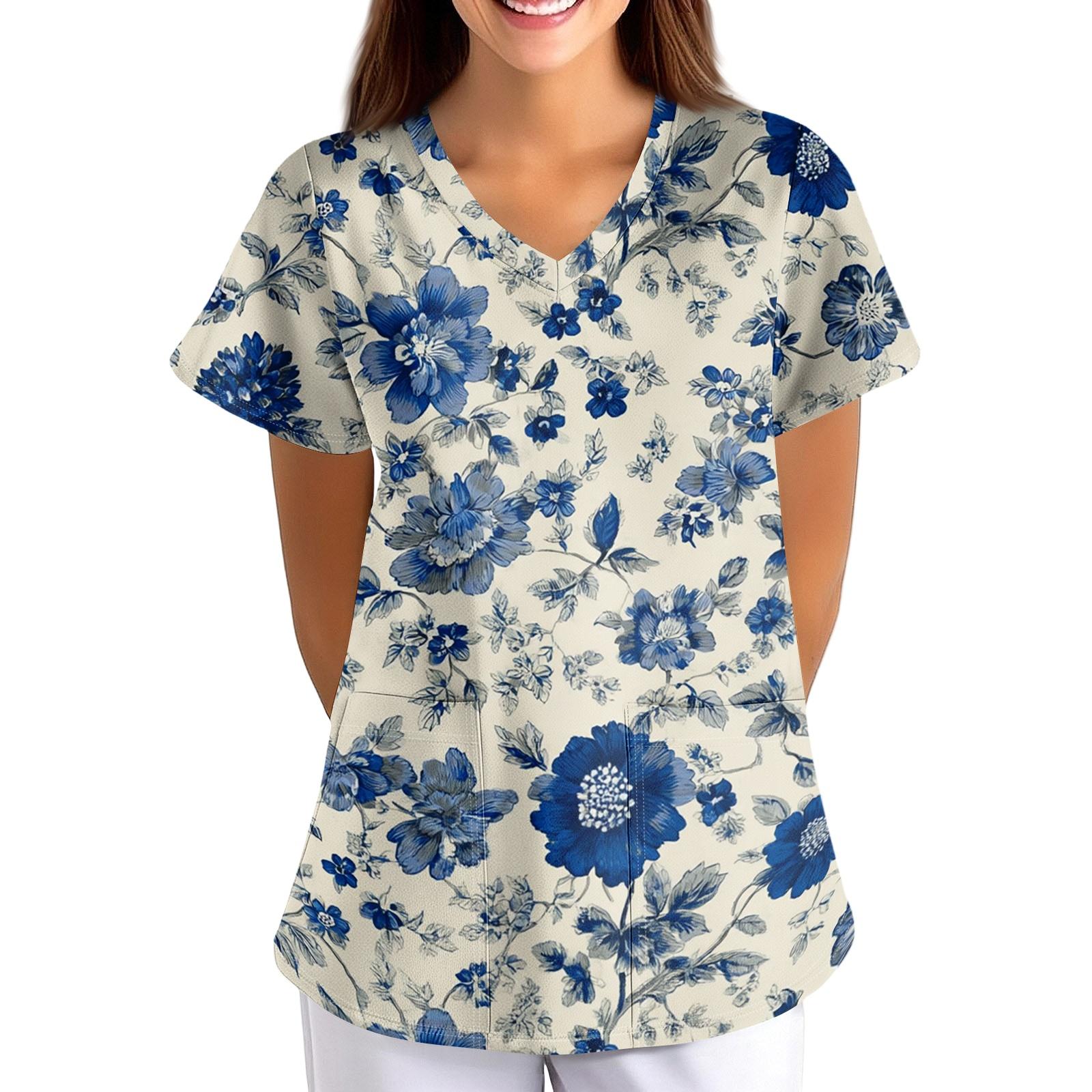 Loose Fit V Neck Pocket Short Sleeve Medical Scrub Top Floral Pattern Nurse Uniform Workwear for Healthcare Professionals S
Loose Fit V Neck Pocket Short Sleeve Medical Scrub Top Floral Pattern Nurse Uniform Workwear for Healthcare Professionals S